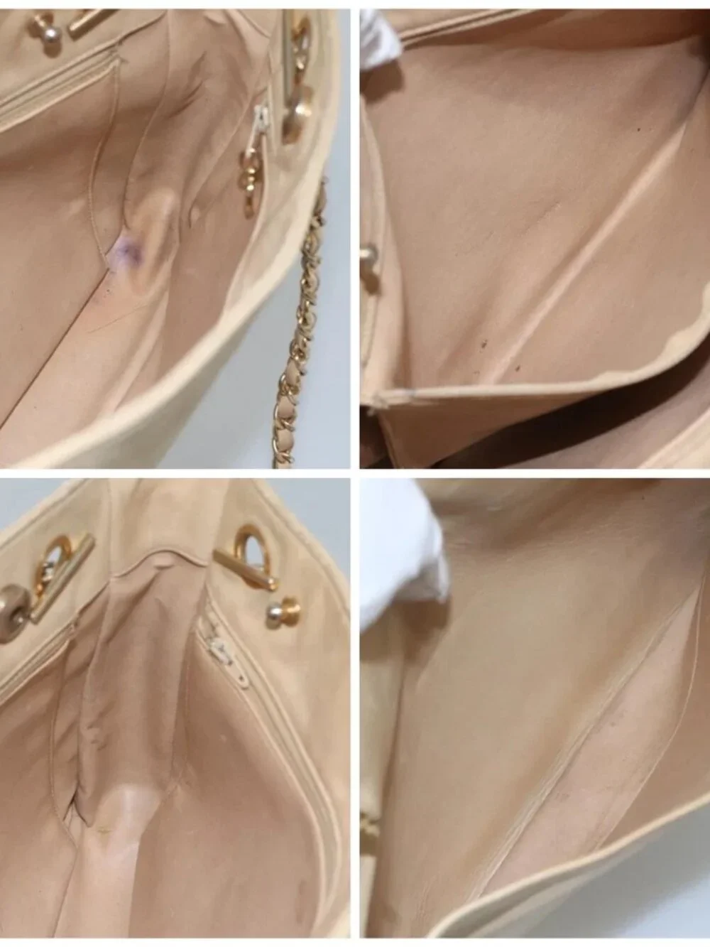 CHANEL Matelasse Chain Shoulder Bag Lamb Skin Beige CC Auth bs22414